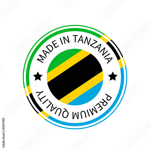 Made in Tanzania round label. Quality mark vector icon isolated on white. Perfect for logo design, tags, badges, stickers, emblem, product package, etc