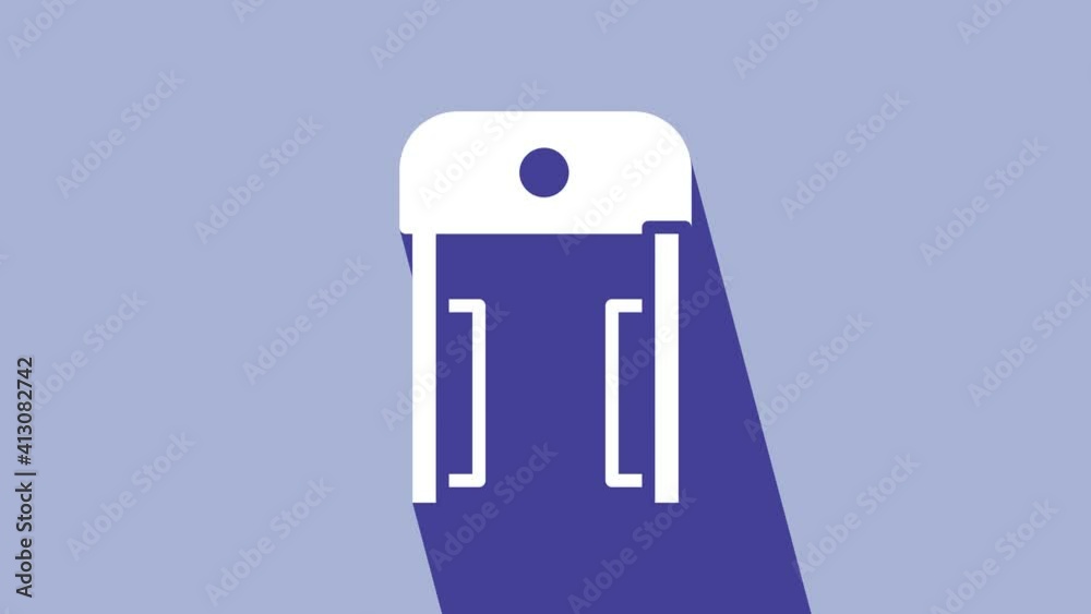 White Metal detector in airport icon isolated on purple background. Airport security guard on metal detector check point. 4K Video motion graphic animation White Metal detector in airport icon isolated on purple background. Airport security guard on metal detector check point. 4K Video motion graphic animation
