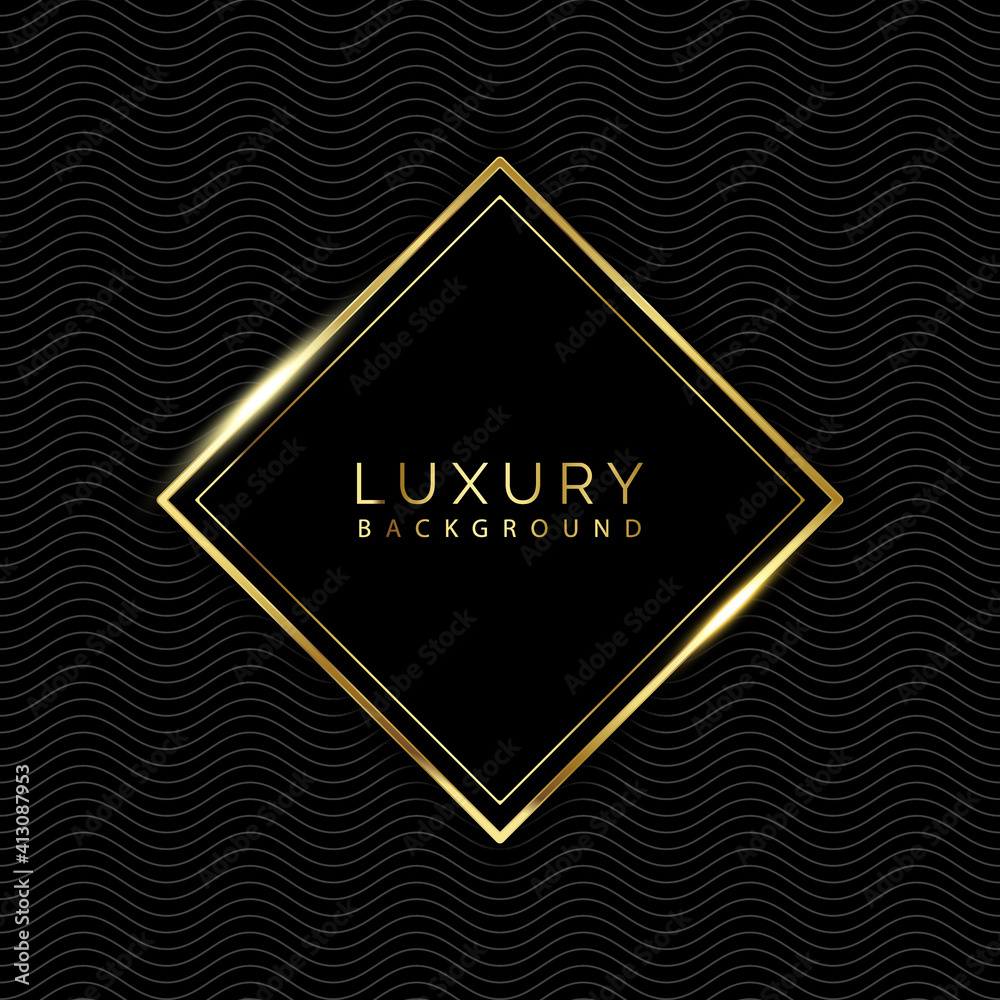 Abstract modern luxury black lined background vector dark layers with shadow and curved golden strip