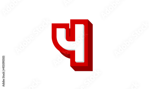 3D Number 4 Red Modern Cool Logo