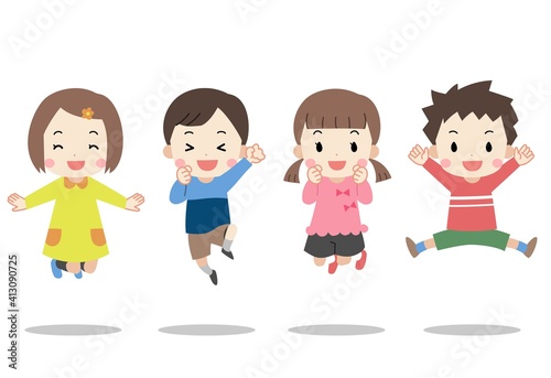 ジャンプする笑顔の子供たち　主線なし
