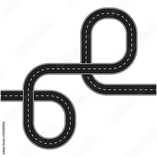 Looped road. Path with zigzags. Wavy track. Vector illustration. Stock image. EPS 10.