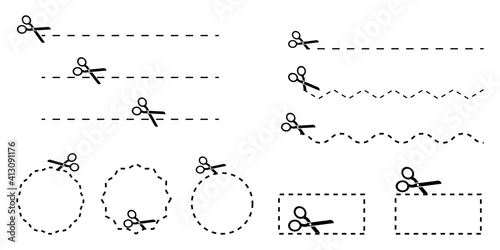 Scissors seam shapes. Paper cut design template. Vector illustration design. Outline symbol. Stock image. EPS 10.