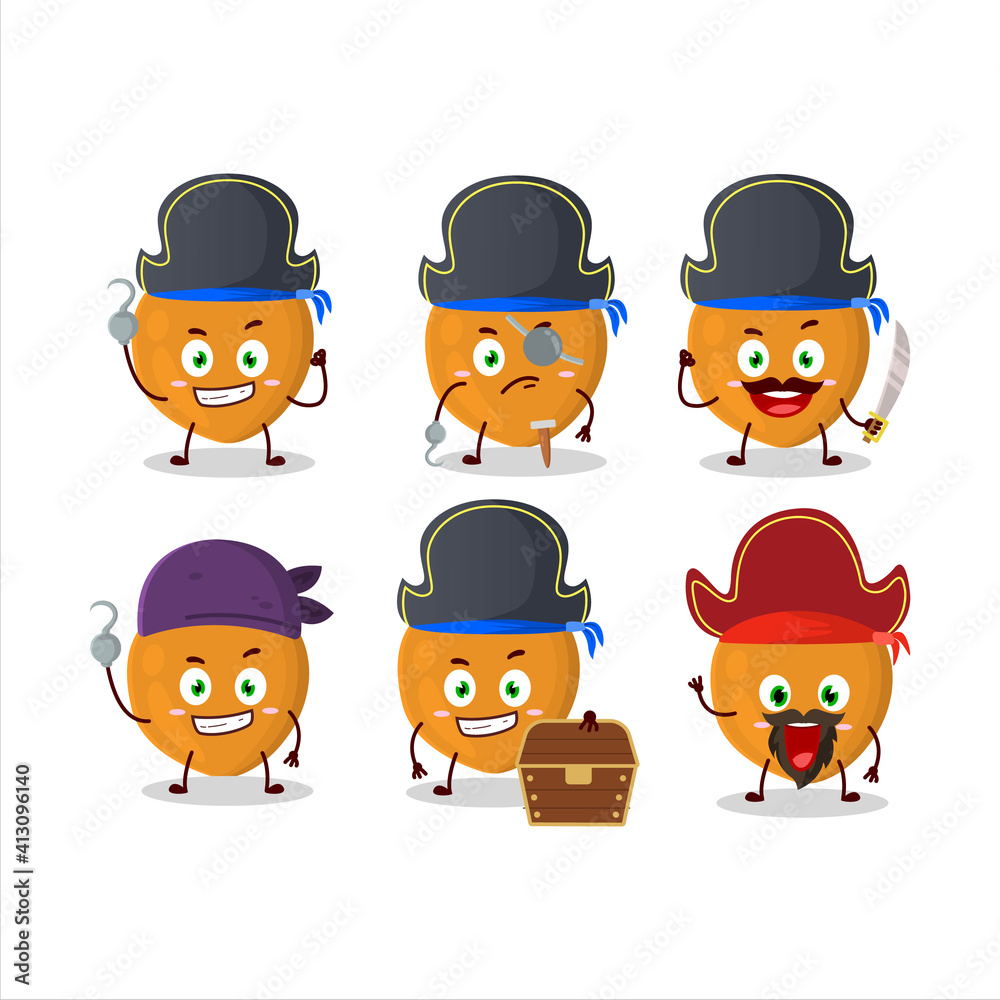 Cartoon character of lulo fruit with various pirates emoticons Cartoon character of lulo fruit with various pirates emoticons