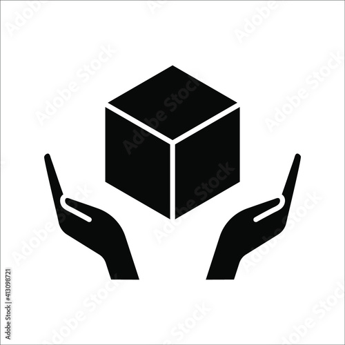 handle with care sign, box in hands icon vector on white background. color editable