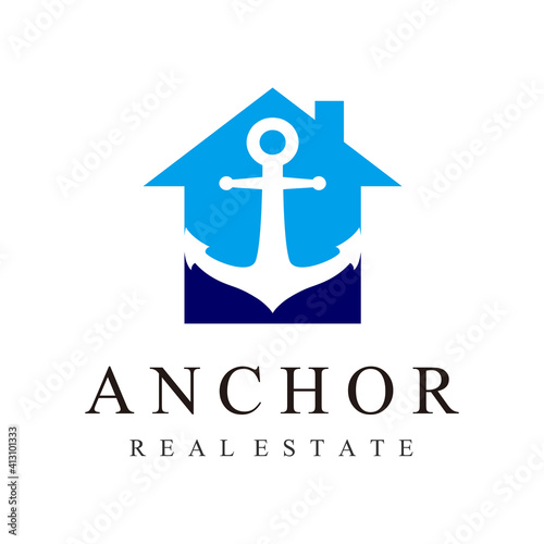 anchor real estate logo design template vector icon illustration.