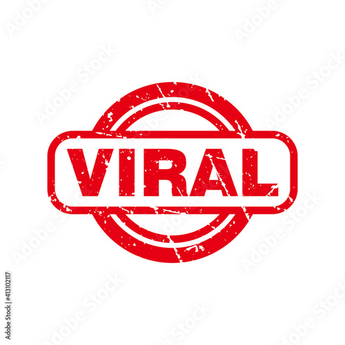 Abstract Red Grungy Viral Rubber Stamp Sign with Circle Shape Illustration Vector, Viral Text Seal, Mark, Label Design Template