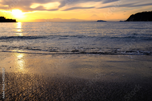 神奈川県逗子海岸の夕焼け