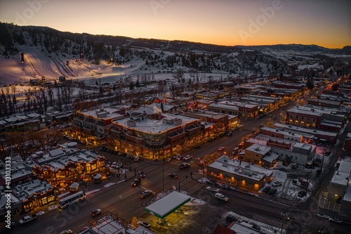 Картината върху платно Aerial View of the Colorado Ski Town of Steamboat Springs during Winter