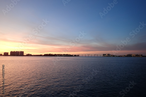 Cityscape of Clearwater Florida at sunset