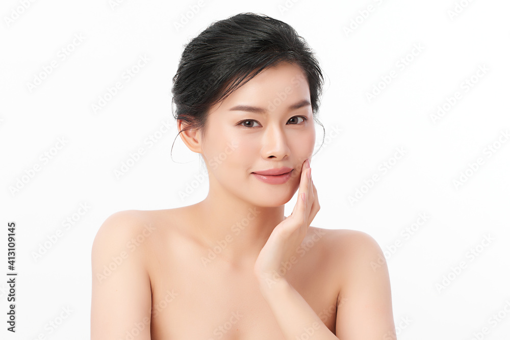 Beautiful young asian woman with clean fresh skin on white background, Face care, Facial treatment, Cosmetology, beauty and spa, Asian women portrait Beautiful young asian woman with clean fresh skin on white background, Face care, Facial treatment, Cosmetology, beauty and spa, Asian women portrait