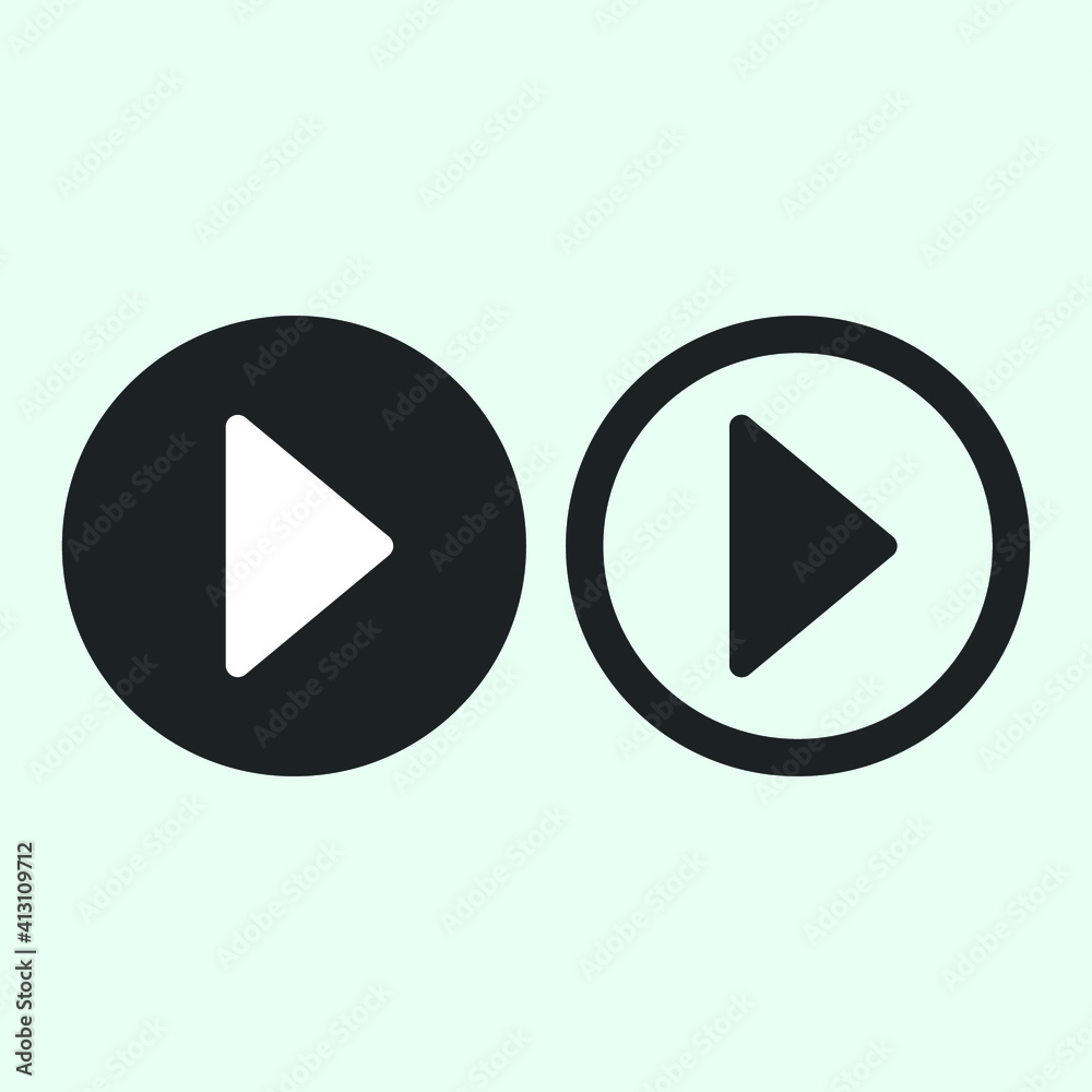 Play button icon in trendy flat style isolated on grey background. Play symbol for your web site design, logo, app, UI. Vector illustration, EPS10. Play button icon in trendy flat style isolated on grey background. Play symbol for your web site design, logo, app, UI. Vector illustration, EPS10.