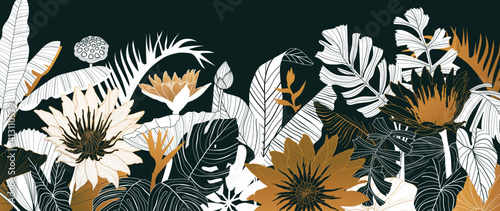 Wallpaper Mural Luxury gold and black lotus background vector. Golden lotus wall art. Vector illustration. Torontodigital.ca