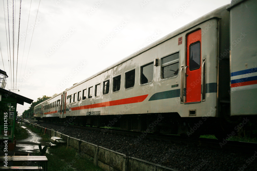 selective focus of train passing on railway selective focus of train passing on railway