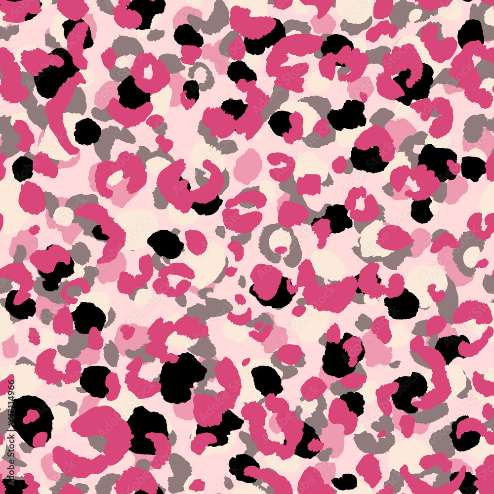 Abstract modern leopard seamless pattern. Animals trendy background. Pink and black decorative vector stock illustration for print, card, postcard, fabric, textile. Modern ornament of stylized skin Abstract modern leopard seamless pattern. Animals trendy background. Pink and black decorative vector stock illustration for print, card, postcard, fabric, textile. Modern ornament of stylized skin
