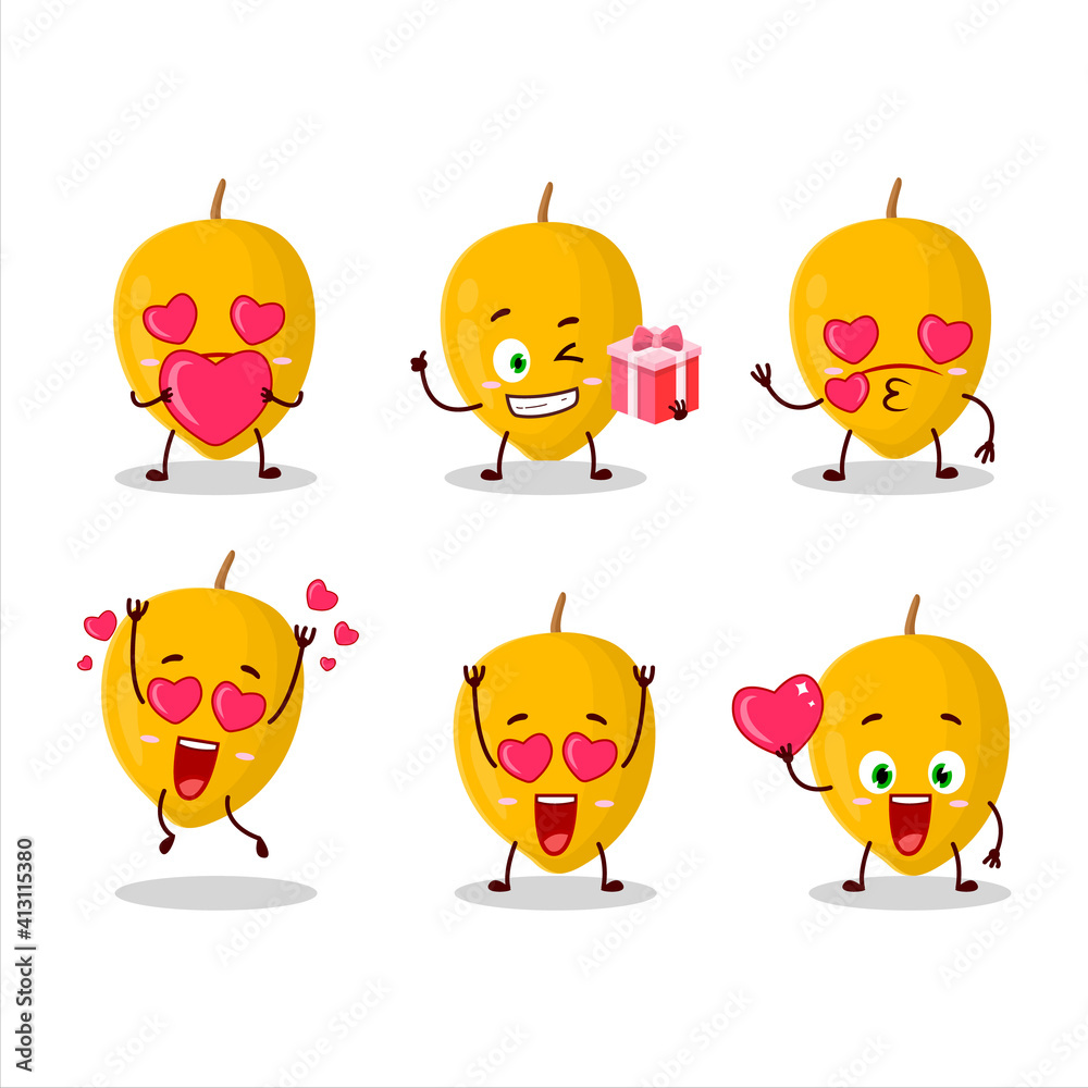 Canistel cartoon character with love cute emoticon Canistel cartoon character with love cute emoticon