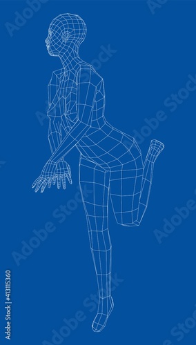 Wireframe girl posing in a sexy pose. Vector © cherezoff