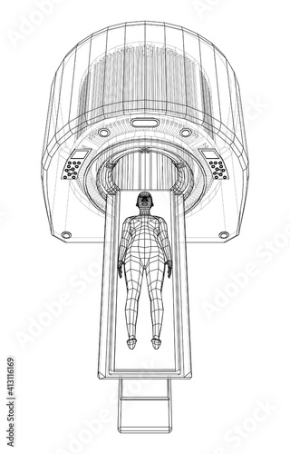 Female Patient Lying on a CT or MRI Scan. Vector