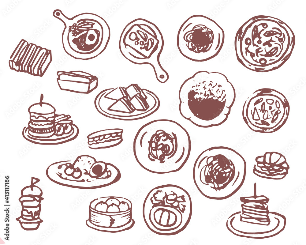手書きタッチの線画ディナーイラスト Line art dinner illustration with handwritten touch 手書きタッチの線画ディナーイラスト Line art dinner illustration with handwritten touch