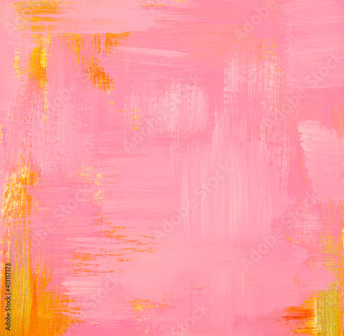 Golden and pink pastel element acrylic painting on matte canvas abstract texture background. Handmade, hand drawn. Vertical picture style.