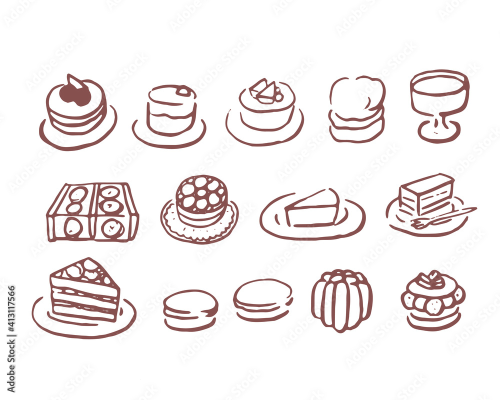 手書きタッチの線画スイーツイラスト Line Art Sweets Illustration With Handwritten Touch Stock Vector Adobe Stock