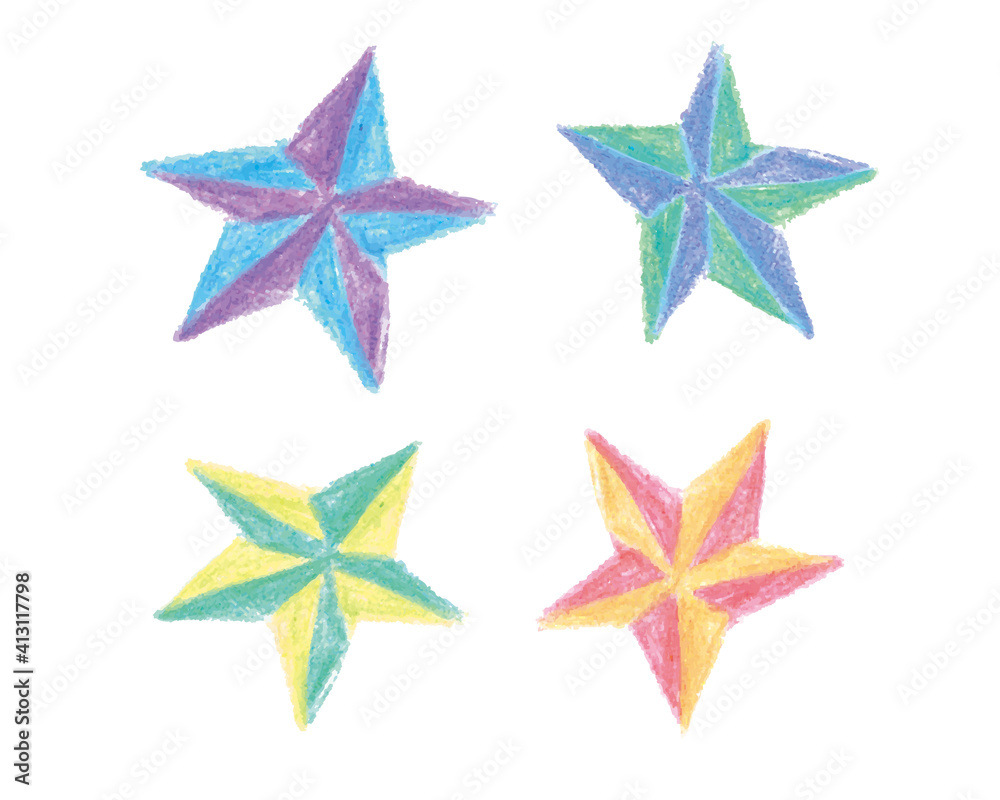 Obraz premium 色鉛筆タッチの手書き星イラスト Handwritten star illustration with colored pencil touch