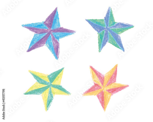 色鉛筆タッチの手書き星イラスト　Handwritten star illustration with colored pencil touch