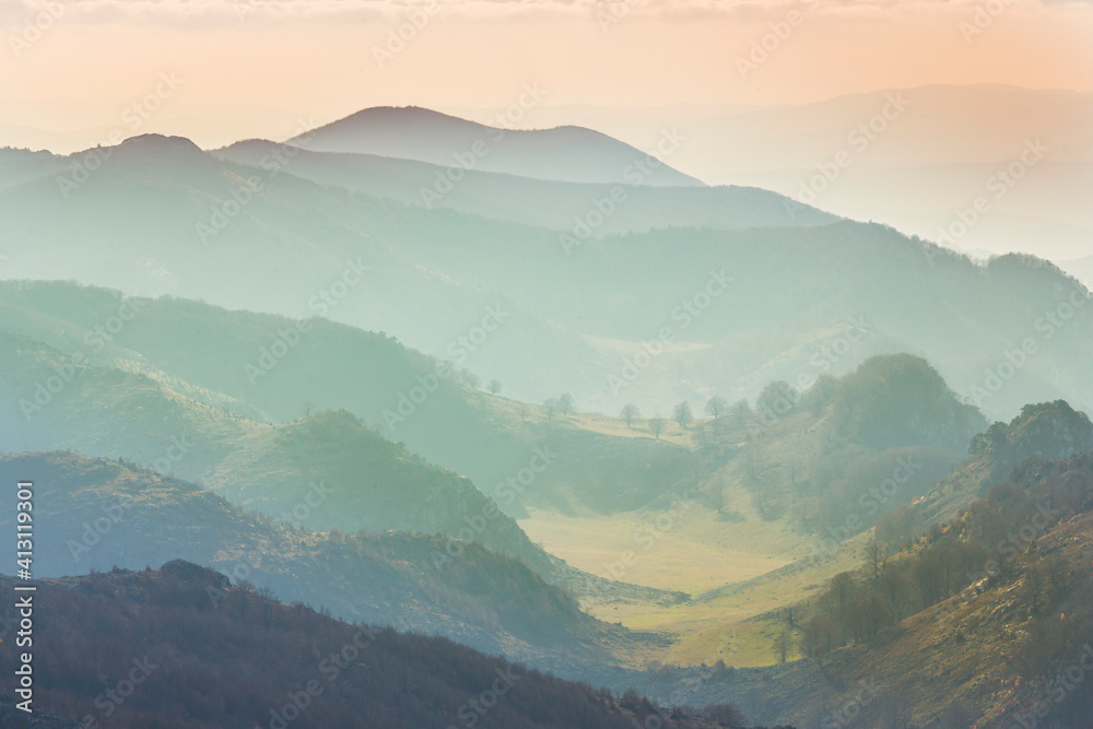 Naklejka premium Autumn landscape, with beautiful lights and colors in the mountains