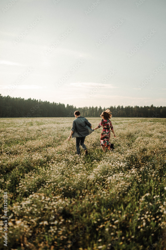 Fototapeta premium lovestory in the field of Daisys