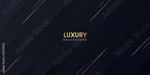 Black gradient abstract background with luxury golden stripes