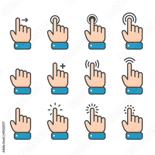 Vector cartoon finger mouse cursor in various gestures for mobile touch screen devices
