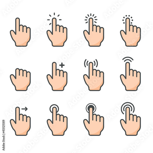Vector cartoon finger mouse cursor in various gestures for mobile touch screen devices