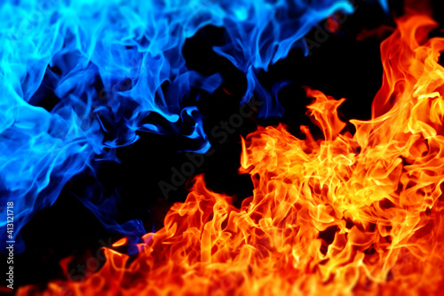 Background image of blue and red flames facing each other 4404
