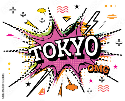 Tokyo Comic Text in Pop Art Style Isolated on White Background.