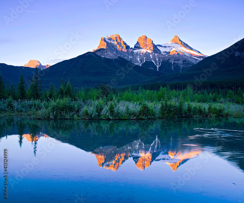 Three Sisters at Sunrise near Canmore, Alberta, Canada © Tom Nevesely