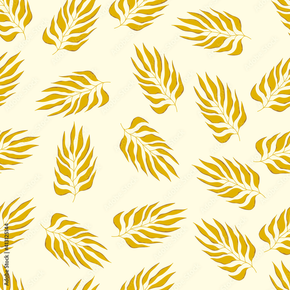 Floral seamless with hand drawn color leaves. Cute autumn background. Tropic brown branches. Modern floral compositions. Fashion vector stock illustration for wallpaper, posters, card, fabric, textile
