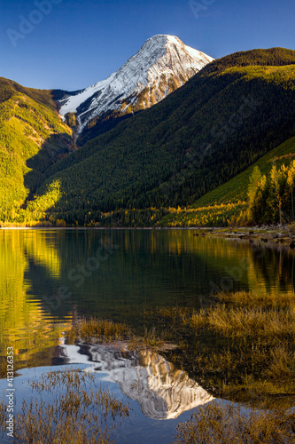 Mountain peak reflected in a lake, British Columbia, Canada