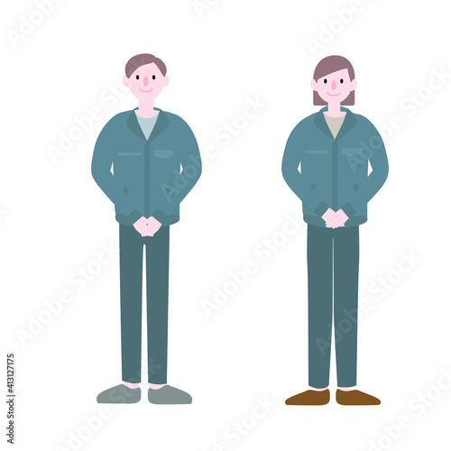 挨拶をする作業服をきた人イラスト素材