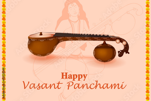 vector illustration of Goddess Saraswati for Vasant Panchami Puja of India