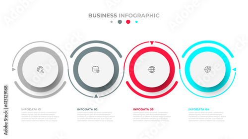 Business infographic template. Creative design with circles and icon. Timeline with 4 options or steps.