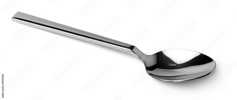 Silver spoon isolated on white background close up Silver spoon isolated on white background close up