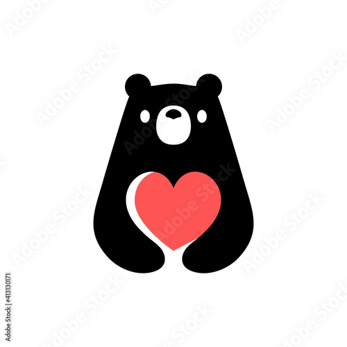 bear love valentine heart negative space logo vector icon illustration