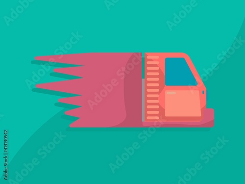 Delivery truck icon vector isolated on white background, flat line cargo van moving fast, idea of fast shipping service label