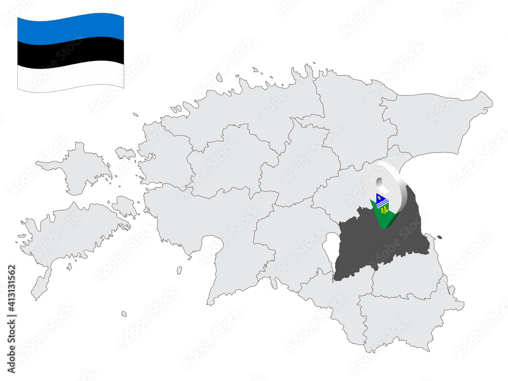 Fototapeta premium Location Tartu County on map Estonia. 3d location sign similar to the flag of Tartu County. Quality map with counties of Estonia for your design. EPS10.