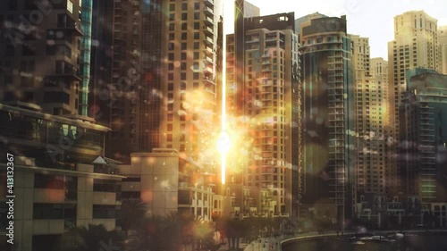 urban energy cyber a stream of luminous particles, a cycle of a stream of luminous particles. light effects moving and flexible lines in abstract style. profit energy meditation