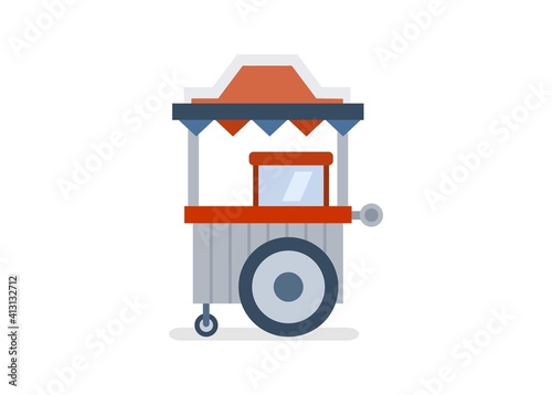 Pushing food cart. Simple flat illustration