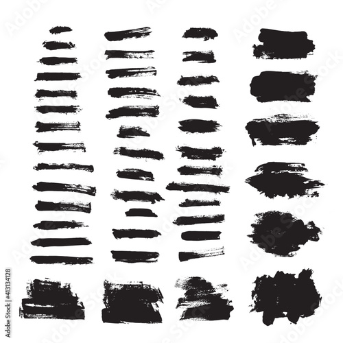 Vector brush strokes text boxes. Paint brush set. Grunge design elements. Black ink brush.