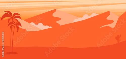 Cartoon desert landscape in flat style. Design element for poster, card, banner, flyer. Vector illustration