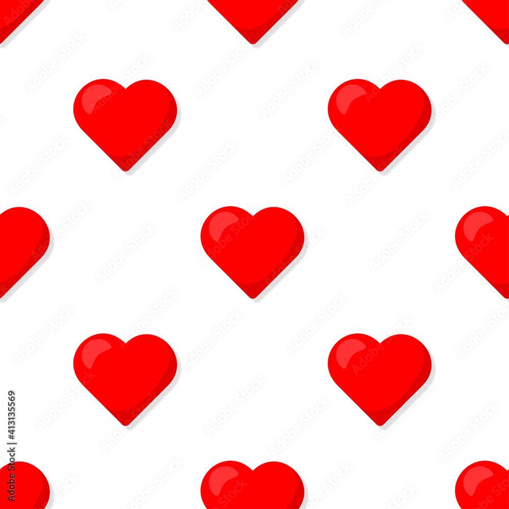 Valentines Day hearts seamless pattern on white with shadows