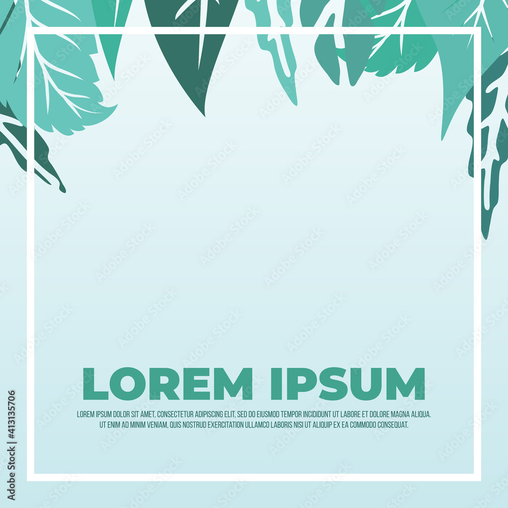 Green leaves illustrated background vector template, Tropical, Plant and Nature, Background